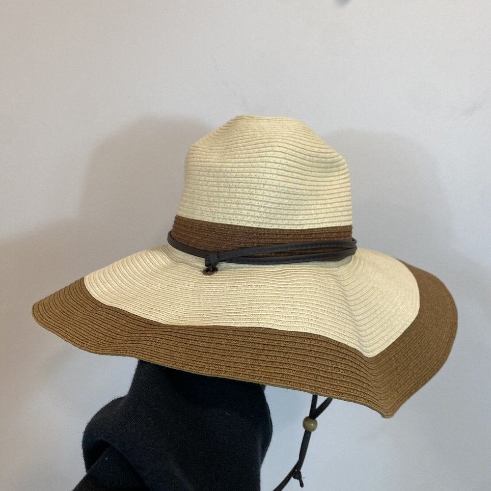 Wide Brim Two-Tone Straw Sun Hat - Cream & Brown
